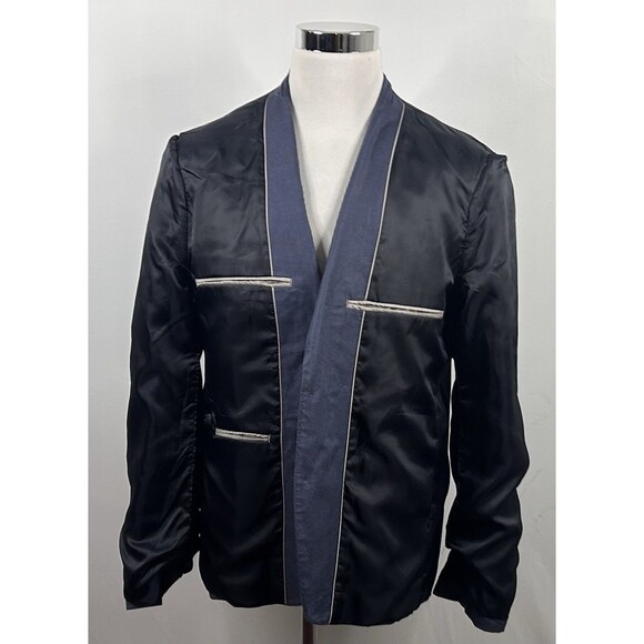 H&M 44R Sport Coat Linen Blend Blue Gray Two Button Lined Double Vented - Picture 7 of 8